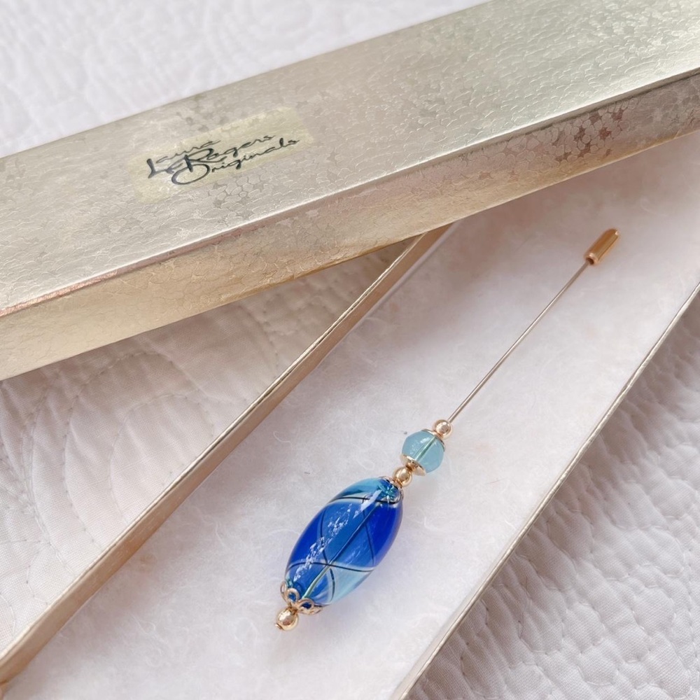 Vintage Blue Blown Glass Beaded Hat & Scarf Pin 💙